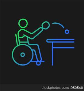 Table tennis gradient vector icon for dark theme. Hit lightweight ball using racket. Sportsman with physical disability. Thin line color symbol. Modern style pictogram. Vector isolated outline drawing. Table tennis gradient vector icon for dark theme