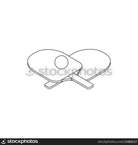 Table tennis icon in isometric 3d style isolated on white background. Two rackets and ball for playing table tennis. Table tennis icon, isometric 3d style