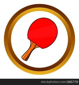 Table tennis racket vector icon in golden circle, cartoon style isolated on white background. Table tennis racket vector icon, cartoon style