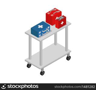 table with isometric medical suitcase
