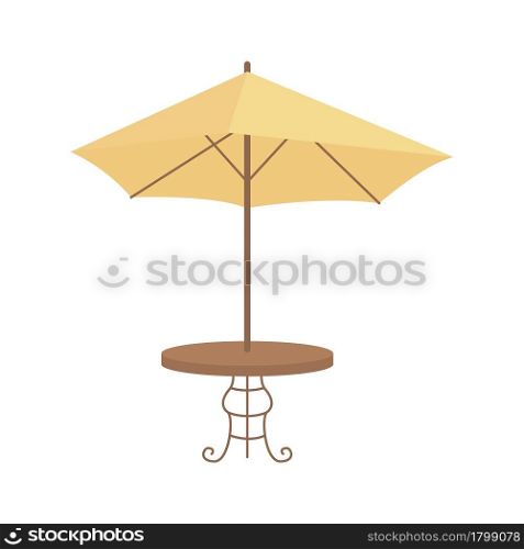 Table with umbrella semi flat color vector object. Full sized item on white. Garden furniture for barbecue and picnic isolated modern cartoon style illustration for graphic design and animation. Table with umbrella semi flat color vector object