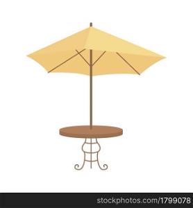 Table with umbrella semi flat color vector object. Full sized item on white. Garden furniture for barbecue and picnic isolated modern cartoon style illustration for graphic design and animation. Table with umbrella semi flat color vector object