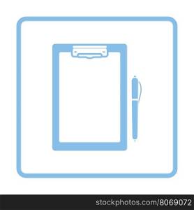 Tablet and pen icon. Blue frame design. Vector illustration.