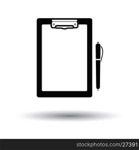 Tablet and pen icon. White background with shadow design. Vector illustration.