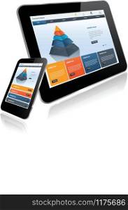 Tablet and Smart phone.Responsive website template on multiple devices