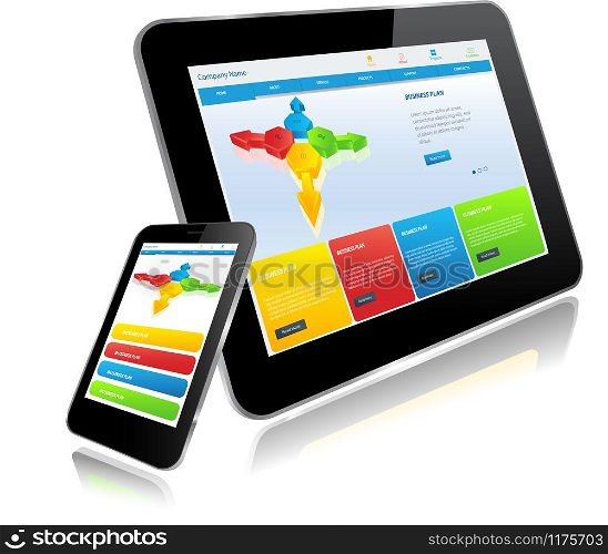 Tablet and Smart phone. Responsive website template on multiple devices