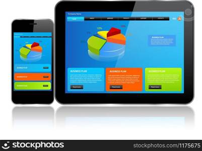 Tablet and Smartphone.Responsive website template on multiple devices