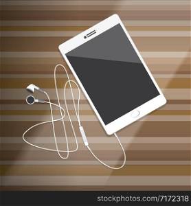 Tablet and Smartphone with Earphone on wood desktop Vector Illustration
