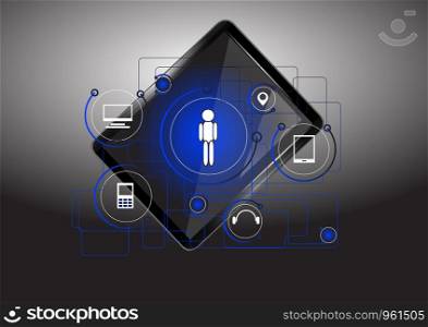 tablet and technology icon on dark background