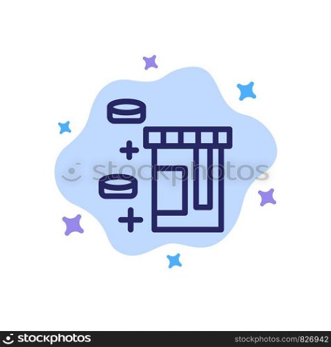 Tablet, Bottle, Healthcare Blue Icon on Abstract Cloud Background