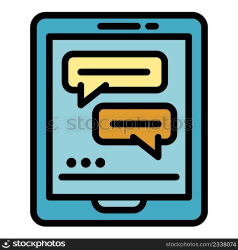 Tablet chat icon. Outline tablet chat vector icon color flat isolated. Tablet chat icon color outline vector