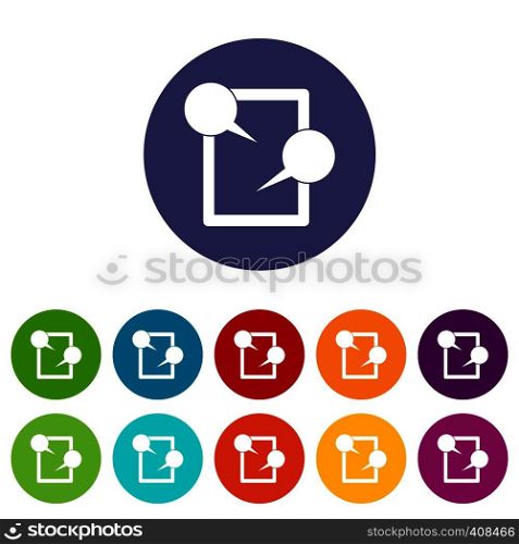 Tablet chatting set icons in different colors isolated on white background. Tablet chatting set icons