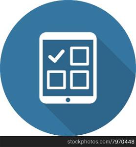 Tablet Check List Icon. Flat Design. Long Shadow.