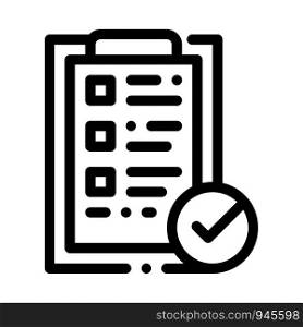 Tablet Clip With Approved Check List Vector Icon Thin Line. Approved Sign On Document File, Computer Monitor And Smartphone Display Concept Linear Pictogram. Monochrome Contour Illustration. Tablet Clip With Approved Check List Vector Icon