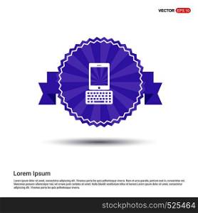 Tablet Computer and Keyboard Icon - Purple Ribbon banner