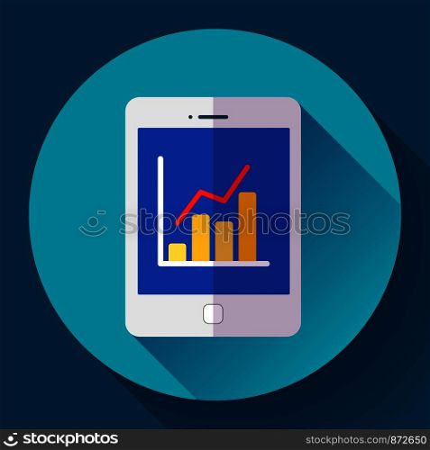 tablet computer screen icon With diagram vector Flat 2.0 design style.. tablet computer screen icon With diagram vector Flat 2.0 design style