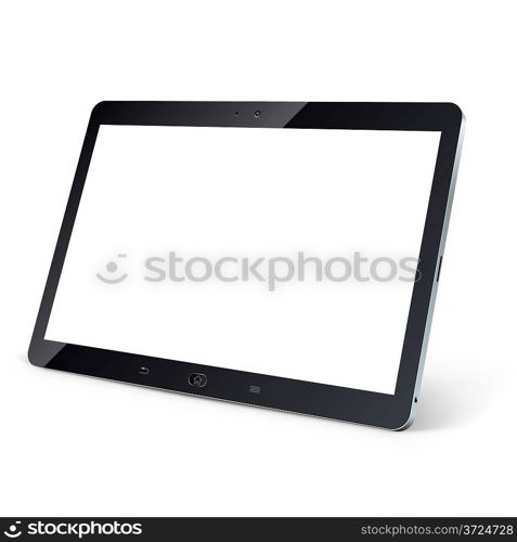 Tablet computer with blank white screen isolated on white background vector illustration.