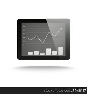 Tablet computer with business statistics graph.