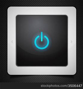 Tablet computer with power icon isolated on black