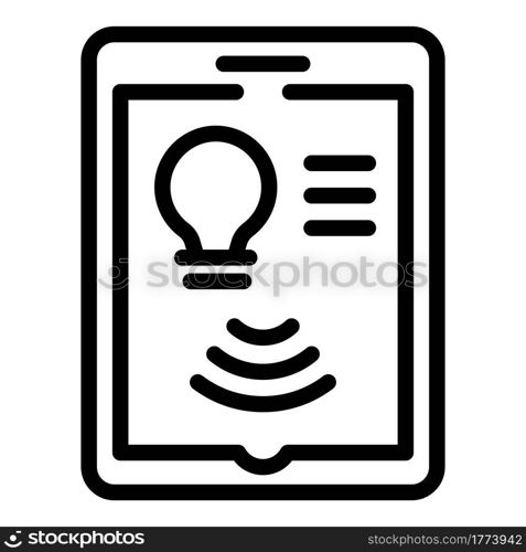 Tablet control smart lightbulb icon. Outline Tablet control smart lightbulb vector icon for web design isolated on white background. Tablet control smart lightbulb icon, outline style