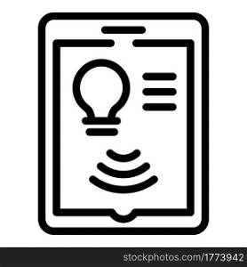 Tablet control smart lightbulb icon. Outline Tablet control smart lightbulb vector icon for web design isolated on white background. Tablet control smart lightbulb icon, outline style