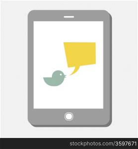 Tablet device with tweet bubble. Vector