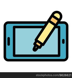 Tablet digital pen icon outline vector. Computer design. Draw signature color flat. Tablet digital pen icon vector flat