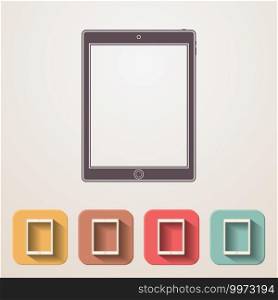 Tablet flat icons set fadding shadow effect.