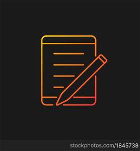 Tablet for school gradient vector icon for dark theme. Portable personal computer. Device for college students. Thin line color symbol. Modern style pictogram. Vector isolated outline drawing. Tablet for school gradient vector icon for dark theme