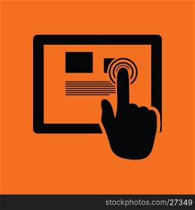 Tablet icon. Orange background with black. Vector illustration.