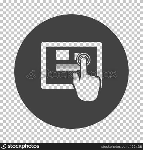 Tablet icon. Subtract stencil design on tranparency grid. Vector illustration.