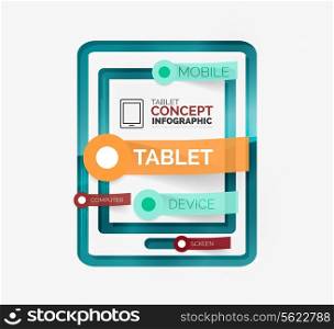 Tablet infographic scheme with tags on stickers - modern line art flat design
