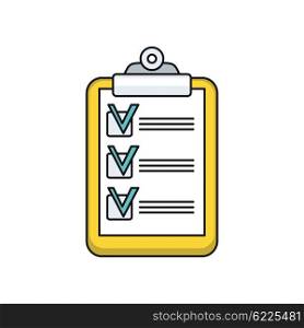 Tablet list design icon flat. Checklist tablet, business note check list, task check list paper, reminder organizer information check list, report and mark vector illustration