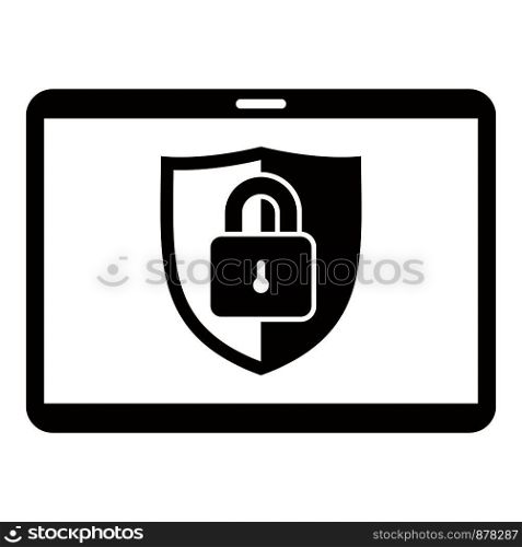 Tablet lock security icon. Simple illustration of tablet lock security vector icon for web design isolated on white background. Tablet lock security icon, simple style