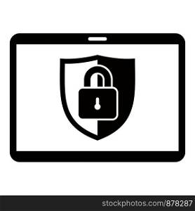 Tablet lock security icon. Simple illustration of tablet lock security vector icon for web design isolated on white background. Tablet lock security icon, simple style