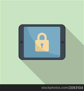 Tablet locking icon flat vector. Secure lock. Data mobile tablet. Tablet locking icon flat vector. Secure lock