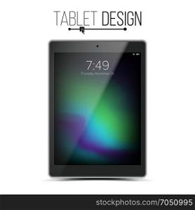 Tablet Mockup Design Vector. Black Modern Trendy ouch Screen Tablet Front View. Isolated On White Background. Realistic 3D Illustration. Tablet Mockup Design Vector. Black Modern Trendy ouch Screen Tablet Front View. Isolated On White Background. Realistic 3D