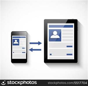 Tablet pc and smartphone. Social network illustration