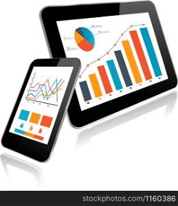 Tablet PC and Smartphone with Statistics chart