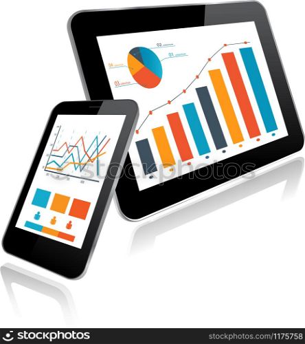 Tablet PC and Smartphone with Statistics chart