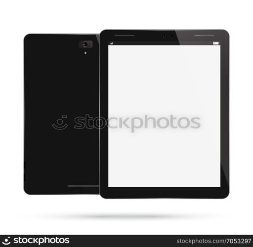 Tablet PC Computer. Realistic Modern Mobile Pad. Digital Vector Design. Front, Back View. Isolated on White Background.. Tabletpc