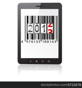 Tablet PC computer with 2013 New Year counter, barcode isolated on white background. Vector illustration.&#xA;