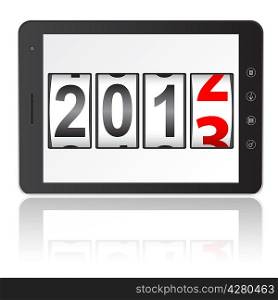 Tablet PC computer with 2013 New Year counter isolated on white background. Vector illustration.