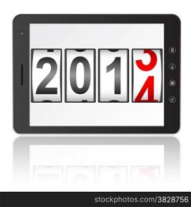 Tablet PC computer with 2014 New Year counter isolated on white background. Vector illustration.