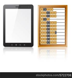 Tablet PC computer with blank screen with abacus isolated on white background. Vector illustration.