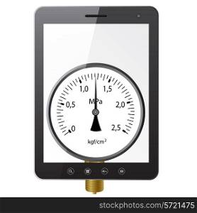 Tablet PC computer with manometer screen isolated on white background. Vector illustration.