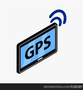 Tablet pc with gps and wi-fi sign icon in isometric 3d style on a white background. Tablet pc with gps and wi-fi sign icon