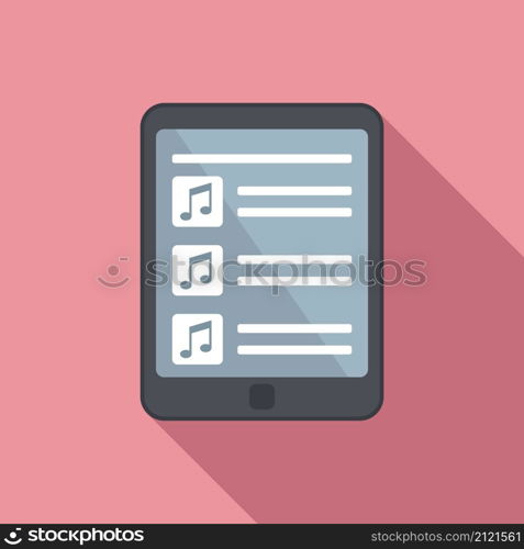 Tablet playlist icon flat vector. Song list app. Playlist radio. Tablet playlist icon flat vector. Song list app