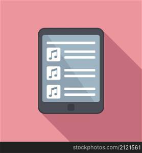 Tablet playlist icon flat vector. Song list app. Playlist radio. Tablet playlist icon flat vector. Song list app