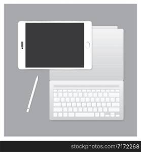 Tablet Pro with Keyboard Case and Pen Vector Illustration